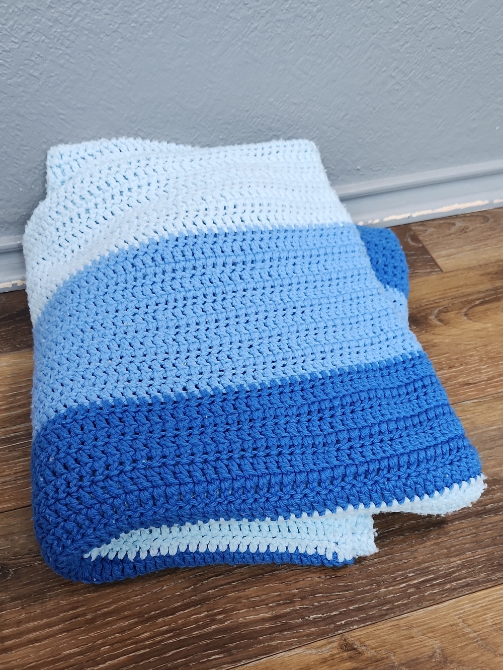 Handmade Blue Colorblock Stripe Crochet Throw